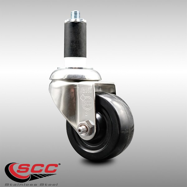 3.5 Inch 316SS Soft Rubber Wheel Swivel 1-1/4 Inch Expanding Stem Caster SCC